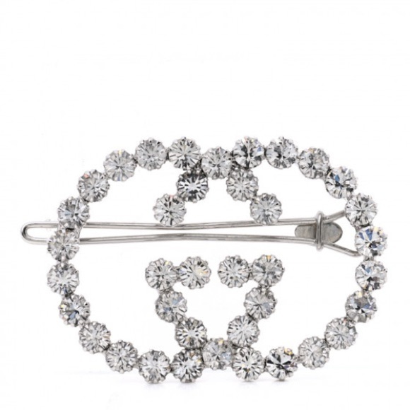 Gucci Sliver Crystal Interlocking G Hair Clip - Picture 1 of 6